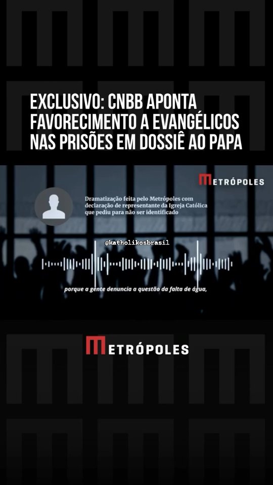 "Um dossiê entregue ao papa Leão XIV pela Pastoral Carcerária, que é vinculada à Conferência Nacional dos Bispos do Brasil (CNBB), aponta um favorecimento a pastores de igrejas pentecostais dentro de presídios brasileiros, em detrimento de representantes da Igreja Católica e de outras religiões.

Segundo o relatório, obtido com exclusividade pelo Metrópoles, padres, irmãs e bispos católicos têm enfrentado uma série de obstáculos para prestar assistência religiosa aos detentos, um direito assegurado pela Constituição, enquanto representantes evangélicos teriam privilégios no acesso e na frequência de visitas às unidades prisionais.

'O atual cenário de fechamento do cárcere é contrário às determinações do Acordo Brasil-Santa Sé que, em seu artigo 8º, prevê que a Igreja Católica, em vista do bem comum da sociedade, especialmente dos cidadãos mais necessitados, se compromete a dar assitência espiritual aos fiéis detidos em estabelecimento prisional. O artigo dispõe, ainda, expressamente, que o Governo brasileiro deverá assegurar à Igreja o direito de exercer esse serviço, que é inerente à sua missão', afirma o relatório.

Os apontamentos também foram expostos, no fim do ano passado, ao então ministro da Justiça e Segurança Pública, Ricardo Lewandowski, cuja pasta é responsável por gerenciar o sistema penitenciário brasileiro.

O material não cita nomes de unidades prisionais nem especifica as denominações evangélicas supostamente favorecidas, mas apresenta uma série de exemplos, com fotos, de arbitrariedades e de discriminação religiosa flagradas pela Pastoral Carcerária ao longo de 2024.

O Metrópoles apurou com fontes da Igreja Católica que a dificuldade de atuação dentro dos presídios teria piorado durante o governo do ex-presidente Jair Bolsonaro (PL) e nos anos seguintes à pandemia. Segundo uma dessas fontes, que pediu para não ser identificada, os obstáculos também seriam fruto de uma 'influência política de direita', que tem forte vínculo com igrejas evangélicas."

Fonte:

<https://www.instagram.com/reel/DXl6FTLD03W>. Acesso em: 26 abr. 2026.

⚠️➡️Nos siga no Instagram: kath