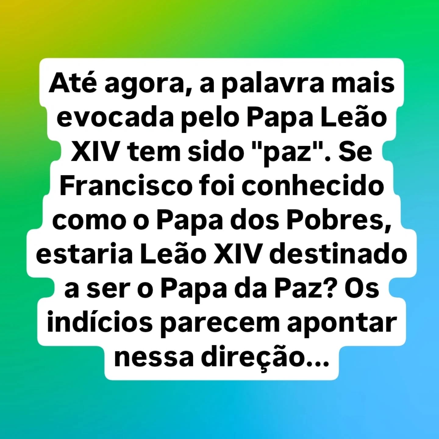 Até agora, a palavra mais evocada pelo Papa Leão XIV tem sido "paz". Se Francisco foi conhecido como o Papa dos Pobres, estaria Leão XIV destinado a ser o Papa da Paz? Os indícios parecem apontar nessa direção...
⚠️➡️Nos siga no Instagram: @katholikosbrasil
⚠️➡️Curta nossa página no Facebook: @katholikosbrasil
#Katholikos #PapaLeãoXIV #LeãoXIV #PapaFrancisco #Francisco #paz
